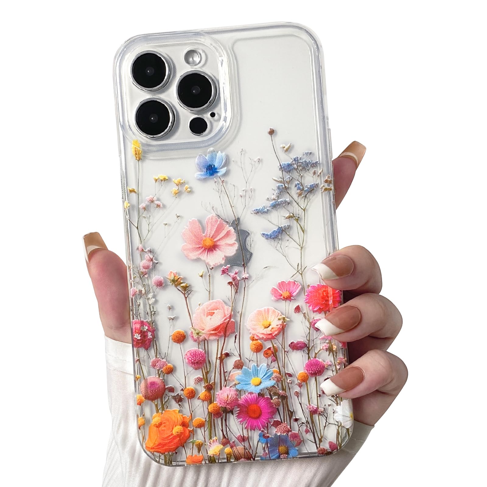 Photo 1 of NITITOP Compatible with iPhone 15 Pro Max Case Clear Cute Vintage Lovely Floral Flowers Pattern for Girls Women Soft TPU Transparent Shockproof Protective Phone Cover - Plant