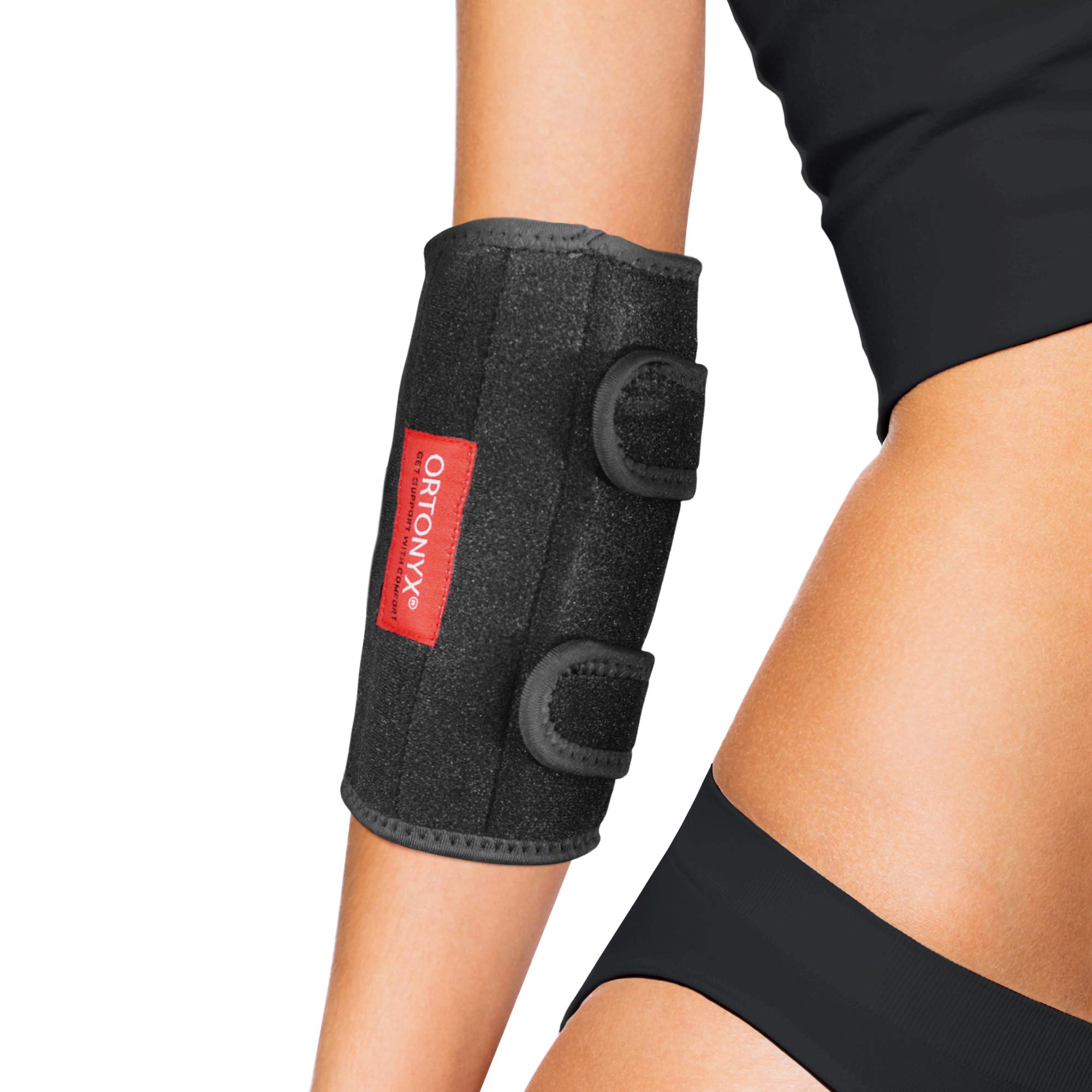 ORTONYX Elbow Support Brace Immobilizer Splint/Compression Sleeve for Man and Women Tennis and Golf Elbow, Tendonitis, Bursitis, Cubital Tunnel Syndrome, Arthritis Pain S/M Black
