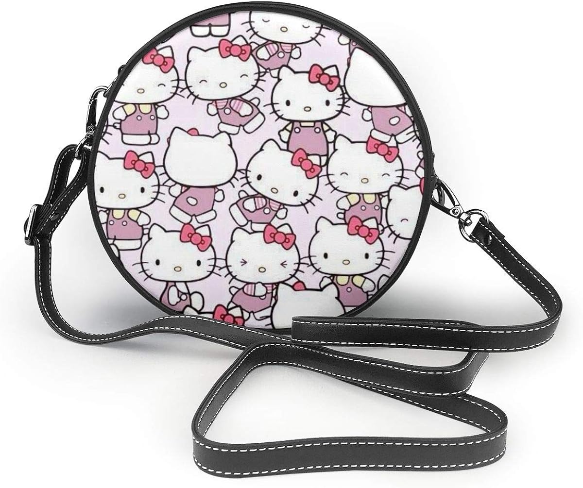 Hello Kitty cartoon cute Women Crossbody Bags Leather Round Shoulder