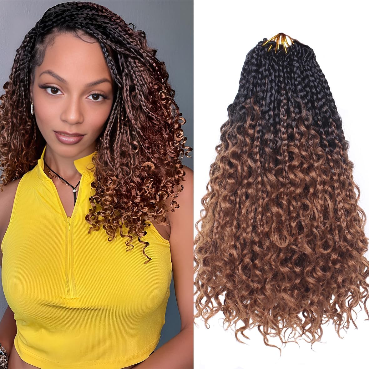 XTREND 10Inch 8Packs Ombre Boho Box Braids Crochet Hair with Curly Ends 14strands/pack Pre Looped Bohemian Messy Goddess Box Braids Hair Extensions Synthetic Bob Goddess Locs Hair for Black Women T30# — image 1