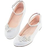 LseLom Girls Dress Shoes Butterfly Mary Janes for Girls Hook and Loop Party Wedding Flats Shoes