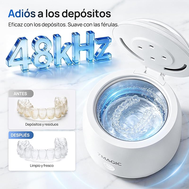 Limpiador ultrasonidos para férula dental, 48 kHz, UV-C, Blanco