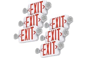 SASELUX Red Led Exit Sign Emergency Light Combo Adjustable Two Head, Double Sided and Battery Backup Exit Light, Contractor Select, AC 120/277V (6 Pack)