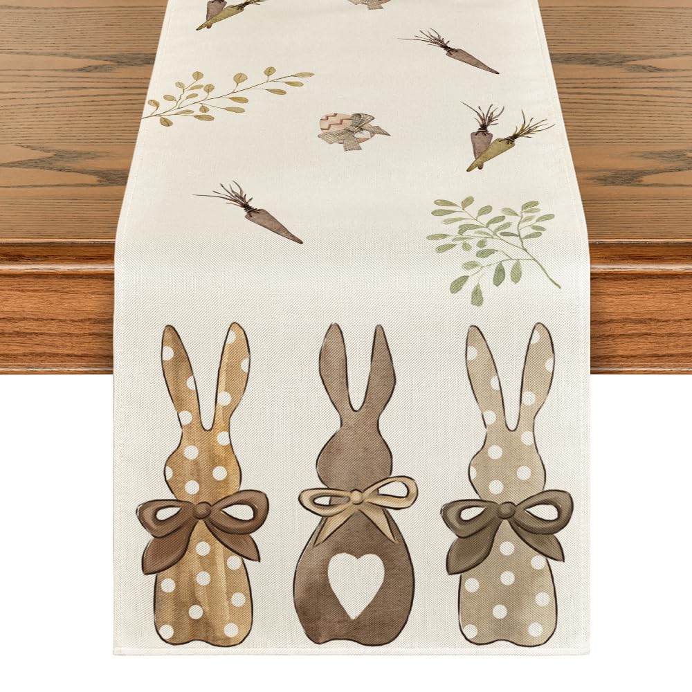 Artoid Mode Carrots Rabbits Bunny Happy Easter Table Runner, Seasonal Spring Kitchen Dining Table Decoration for Home Party Decor 40x180 cm