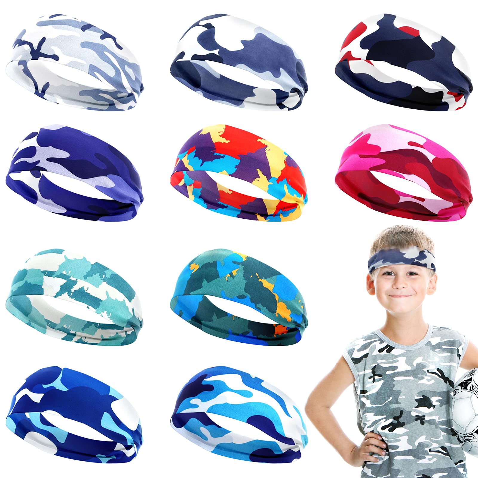 Photo 1 of 10Pcs Kids Sports Headbands,Boys Girls Athletic Sweatbands Headband,Elastic Hairbands for Children,Basketball,Football,Baseball,Running Exercise