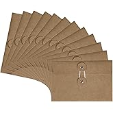 12 Pcs Brown Envelopes 6"x4" with Button and String Closure, String Tie Craft Envelopes, Decorative Vintage Envelopes Pockets for Letters Postcard Greeting Card Invitations (12)