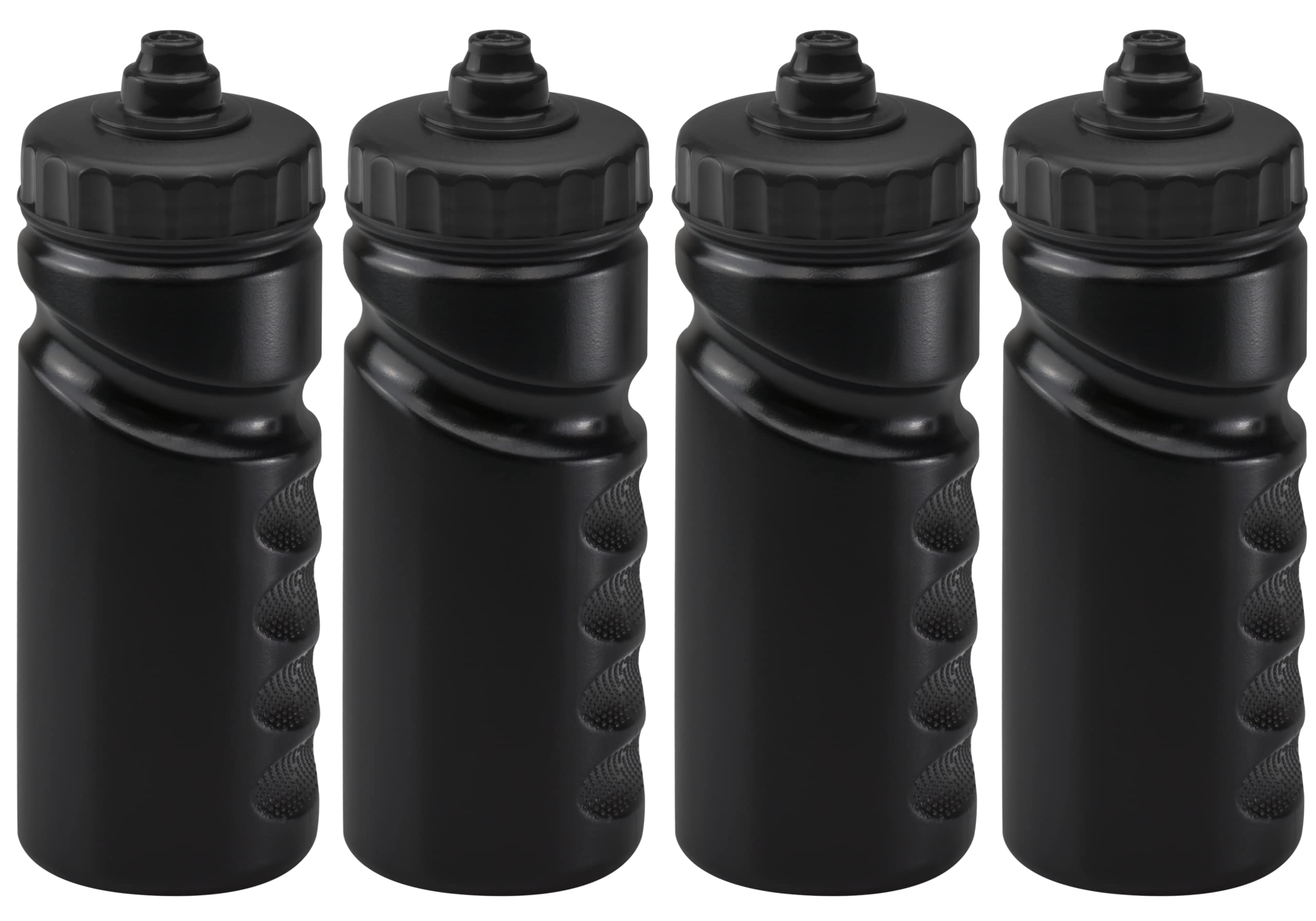 Foxberry 500ml Reusable Water Bottles - 4 Pack - Hands Free Lid - Spill Proof and Leak Proof Spout - BPA Free - Dishwasher Safe - Kids - School - Sports - Clubs (All Black)