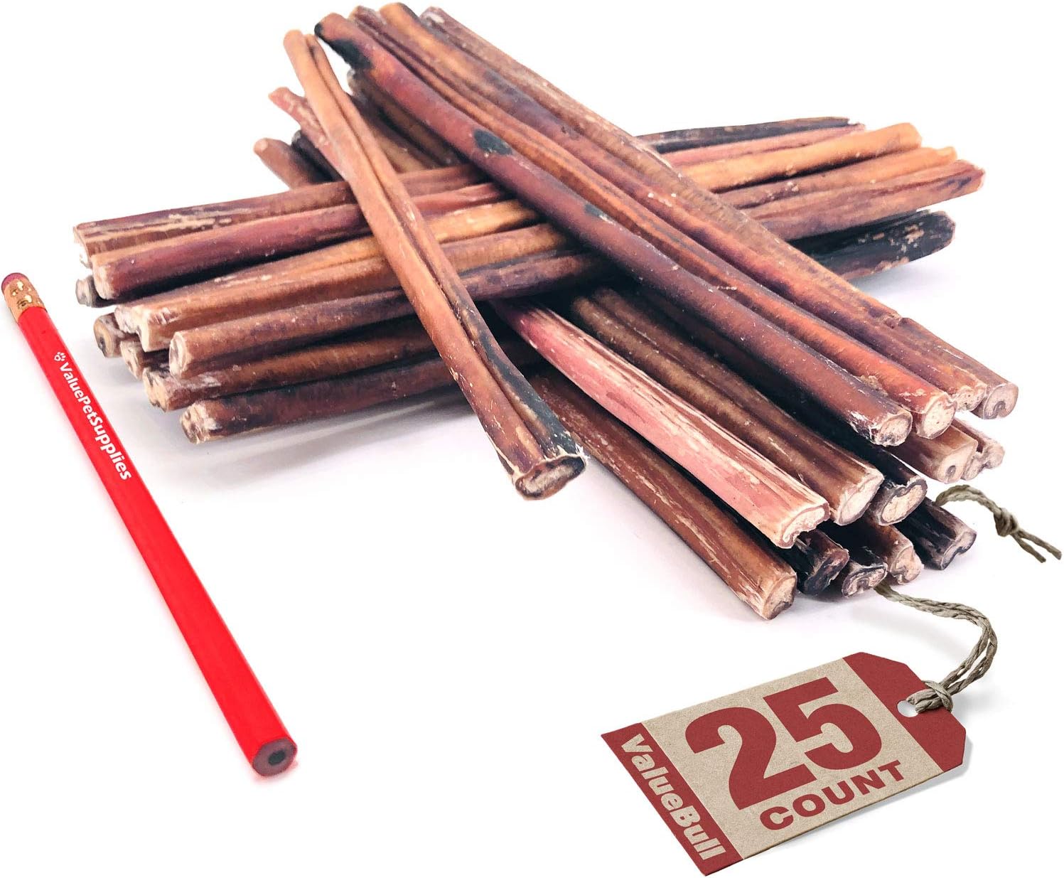ValueBull Bully Sticks for Dogs, Medium 12 Inch, 25 Count - All Natural Dog Treats, 100% Beef Pizzles, Single Ingredient Rawhide Alternative