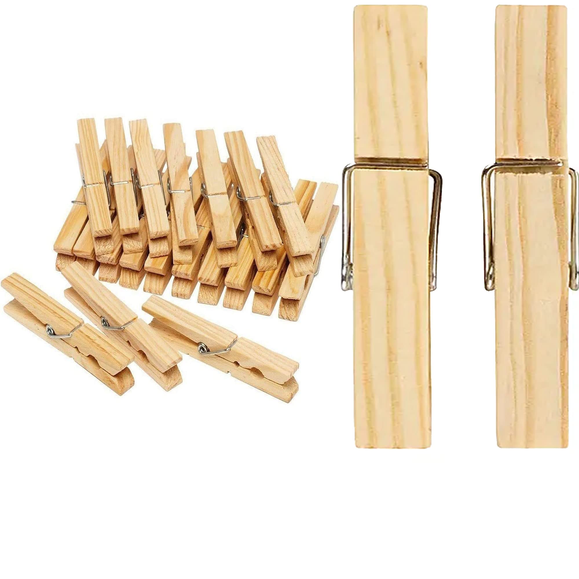 60 XXL Jumbo Strong Wooden Clothes Pegs for Washing Line – Heavy Duty Laundry Pegs Clips, Weather-Resistant Natural Wood Pegs for Airing, Indoor & Outdoor Use