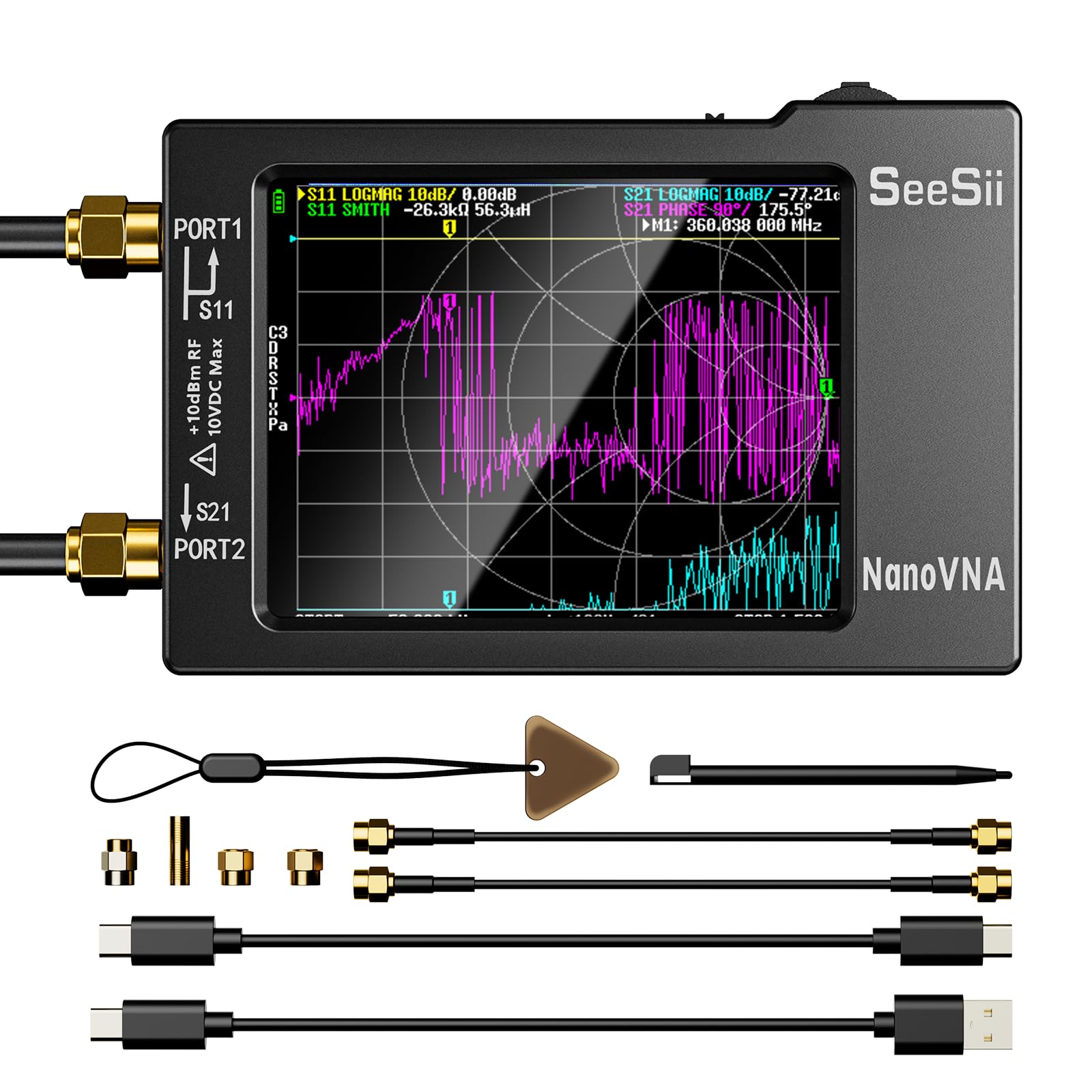Photo 1 of SeeSii Nanovna-H Vector Network Analyzer,Upgraded HW3.6 10KHz-1.5GHz MF HF VHF UHF Antenna Analyzer, Measuring S Parameters, Voltage Standing Wave Ratio,Phase,Delay,Smith Chart,Support Data Storage