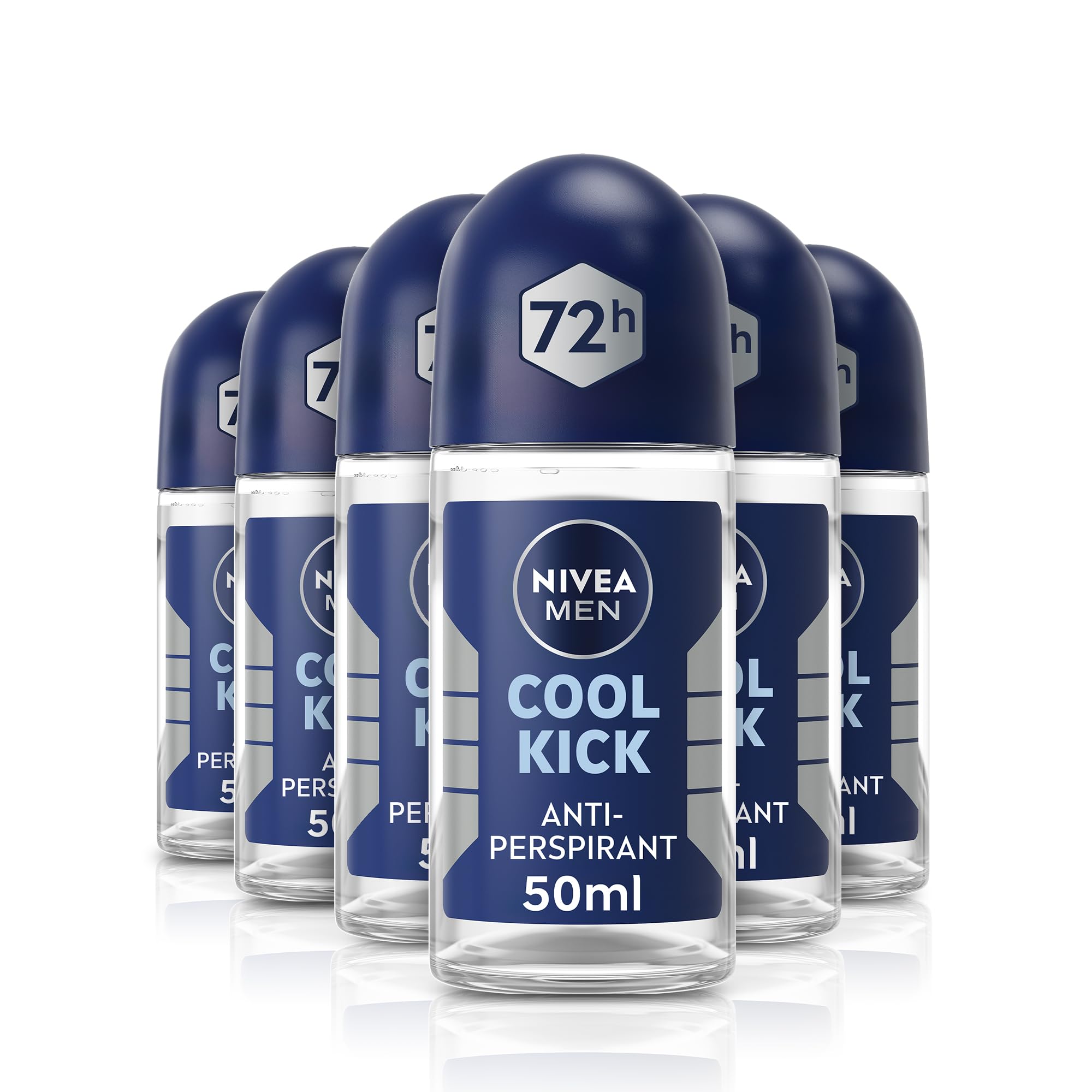 NIVEA Men Cool Kick Anti-Perspirant Deodorant Roll-On (6 x 50ml), Cooling Roll On Deodorant for Men, 72H Active Anti-Sweat and Odour Protection