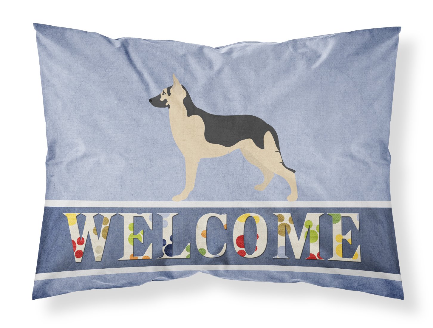 Caroline's Treasures BB8330PILLOWCASE German Shepherd Welcome Fabric Standard Pillowcase, Blue Lightweight Super Soft Easy Care Decorative Artwork Pillowcase, Standard