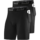 Runhit 2 Pack Mens Compression Shorts with Pockets 9" Performance Spandex Underwear Sport Athletic Workout Running Base Layer