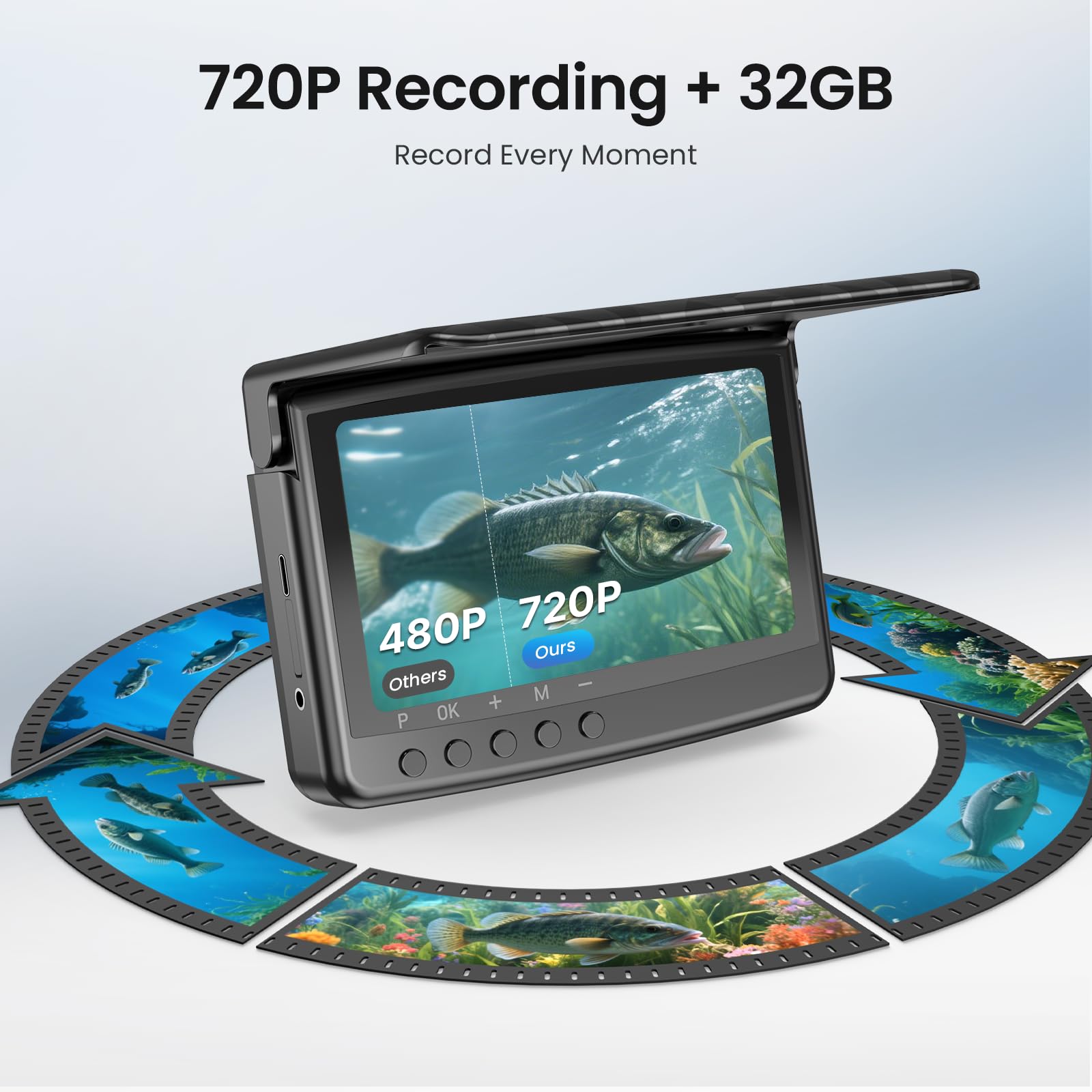 Eyoyo Underwater Fishing Camera 5-Inch: 720P DVR Recording, 8 IR Night Lights, 10000mAh Battery, 66 FT Cable Portable Fish Finder for Ice, Boat, Lake Fishing Outdoor Gear