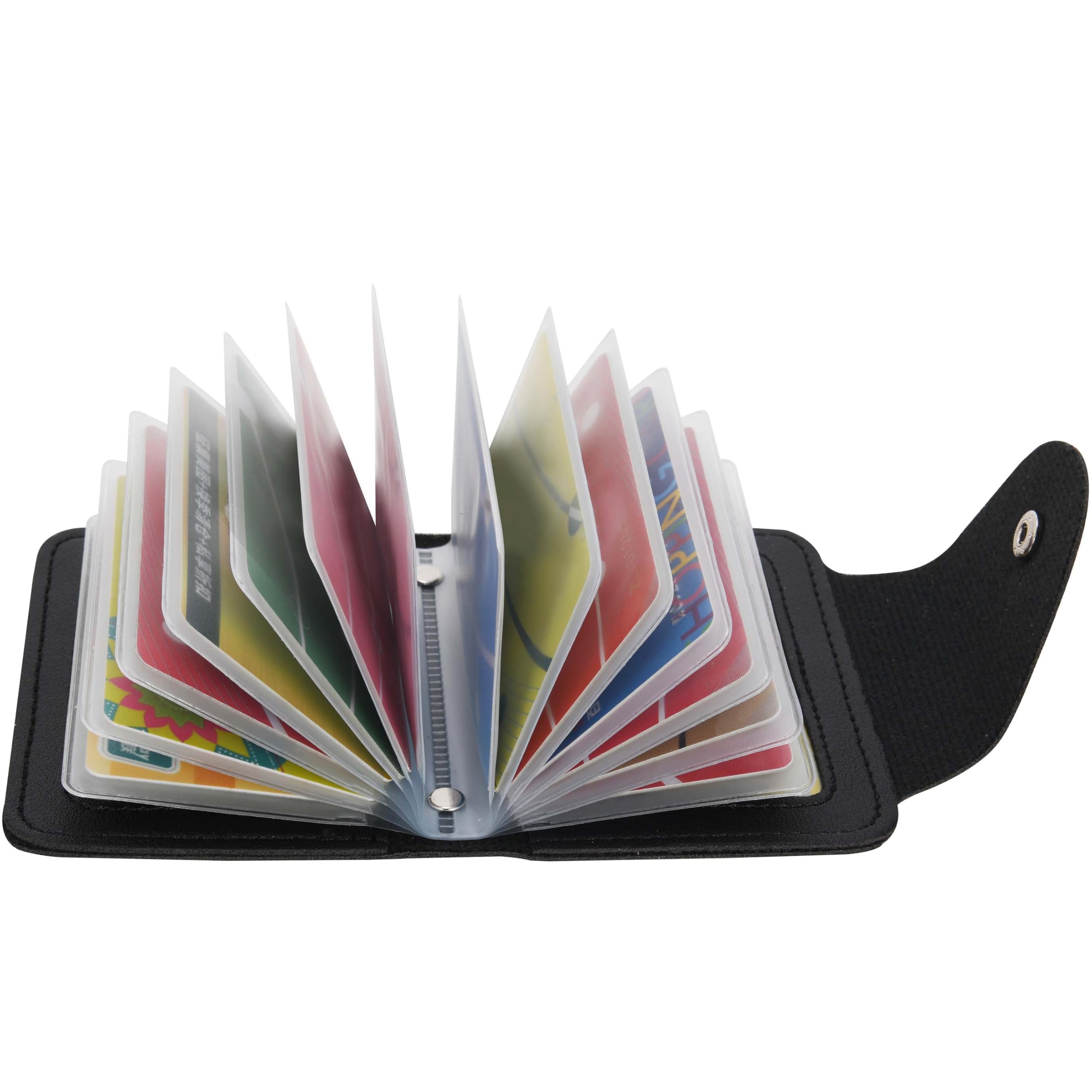 GERIINEER Credit Card Holder Leather Wallet for Women and Men Bank Card Case Wallet ID Card Organiser Business Card Case - 28 Card Slots (Black)