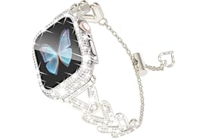WINGLE Bling Band Case for Apple Watch Band Women 40mm SE 3/2/1 Series 6 5 4, Luxury Sparkle Rhinestone Crystal Metal Band Designer Chain Bracelet Diamond Screen Protector Case, 40 mm Starlight