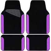 CAR PASS Waterproof Universal Fit Car Floor Mats, Faux Leather Car Carpet Mats with Anti-Slip Nibbs Backing & Driver Heel Pad Fit for SUV,Vans,sedans, Trucks,Set of 4pcs for Women (Black with Purple)