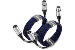 Augioth 15 Ft 2-Pack XLR Pro Mic Cable - Balanced Shielded Male to Female 3-Pin Blue Microphone Cable for Amplifier, Mixer, Speaker Systems, Recording Studio