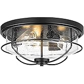 3-Light Flush Mount Ceiling Light, HWH 15 inch Hallway Light Fixtures Ceiling with Seeded Glass, Matte Black Finish, 5HTJ102F