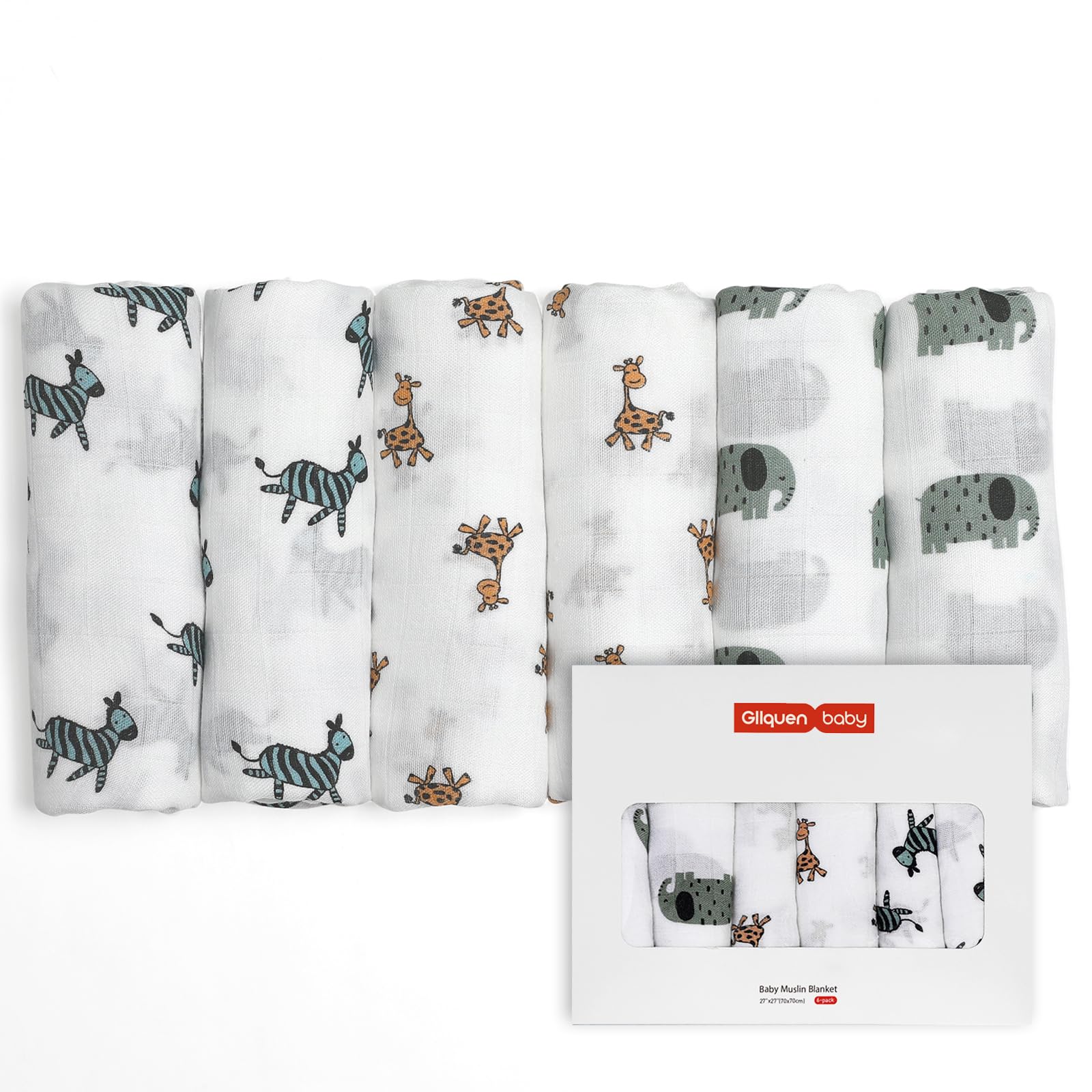 GLLQUEN BABY Muslin Squares Cloth for Baby, 6pack 70cm x 70cm Cotton Burp Cloths for Newborn, Absorbent & Breathable and Ideal to Clean, Wipe & Cover Newborns — image 1