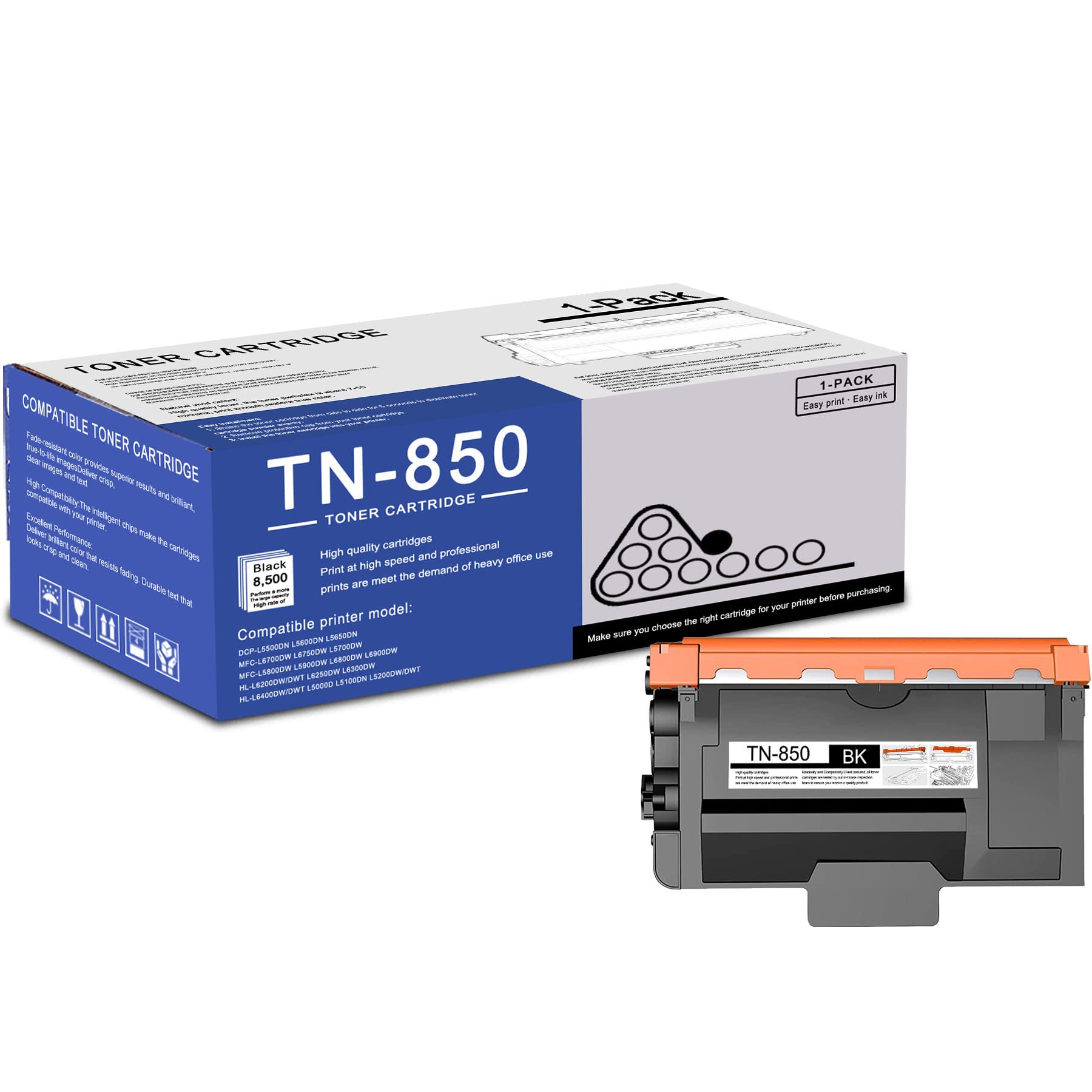 Photo 1 of 1 Pack TN850 TN-850 High Yield Black Toner Cartridge Compatible TN850 Replacement for Brother DCP-L5500DN L5600DN MFC-L6700DW L6750DW L5700DW L5800DW L5900DW L6800DW HL-L6200DW/DWT L6250DW Printer