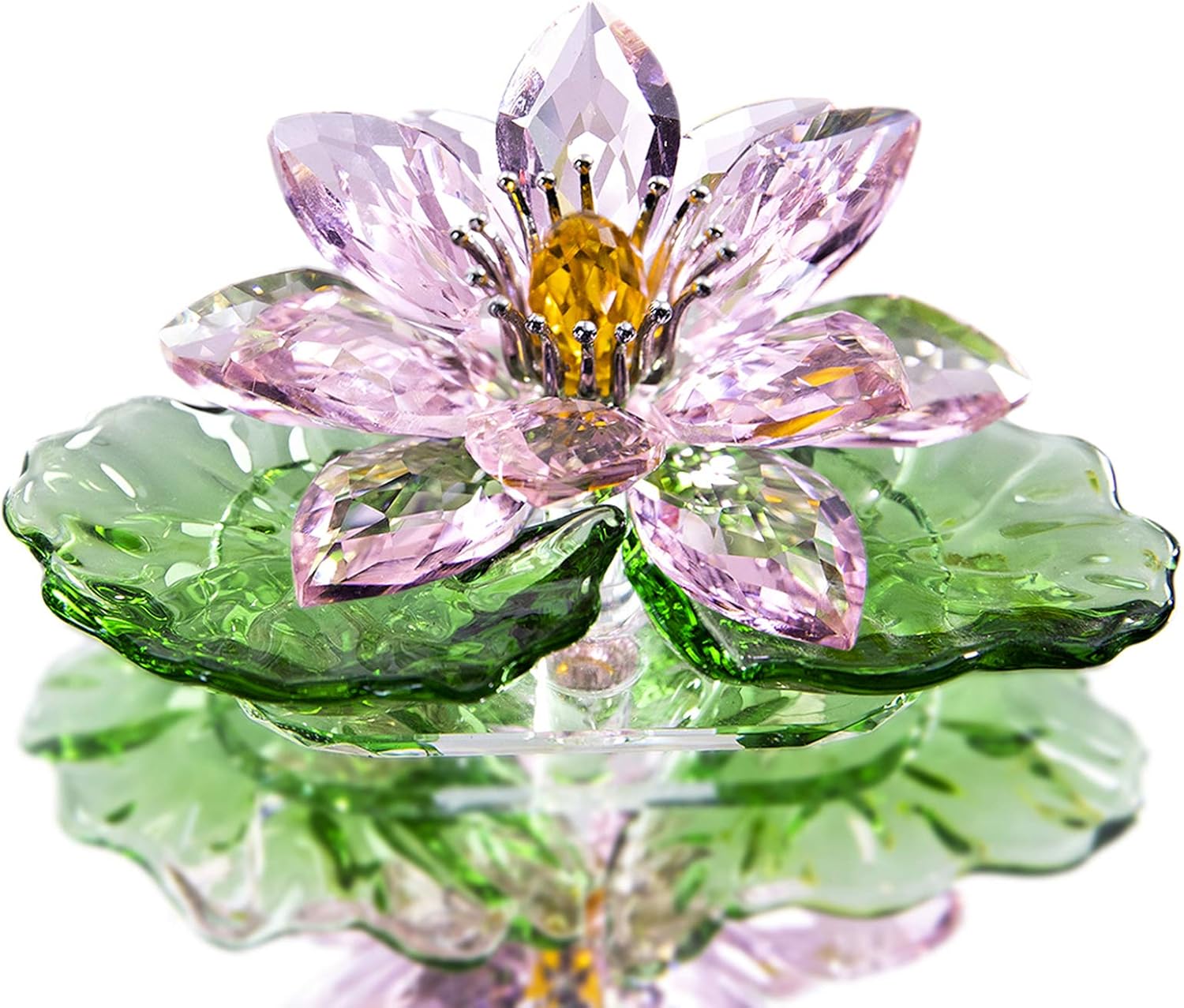 H&D HYALINE & DORA Pink Sparkle Crystal Hue Reflection Crystal Lotus Flower,Glass Home Decor for Feng Shui,Gift Boxed