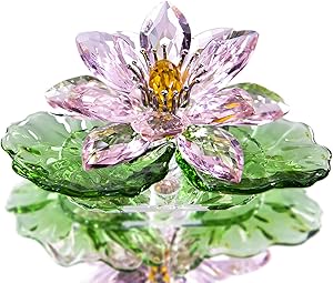 H&D HYALINE & DORA Pink Sparkle Crystal Hue Reflection Crystal Lotus Flower,Glass Home Decor for Feng Shui,Gift Boxed
