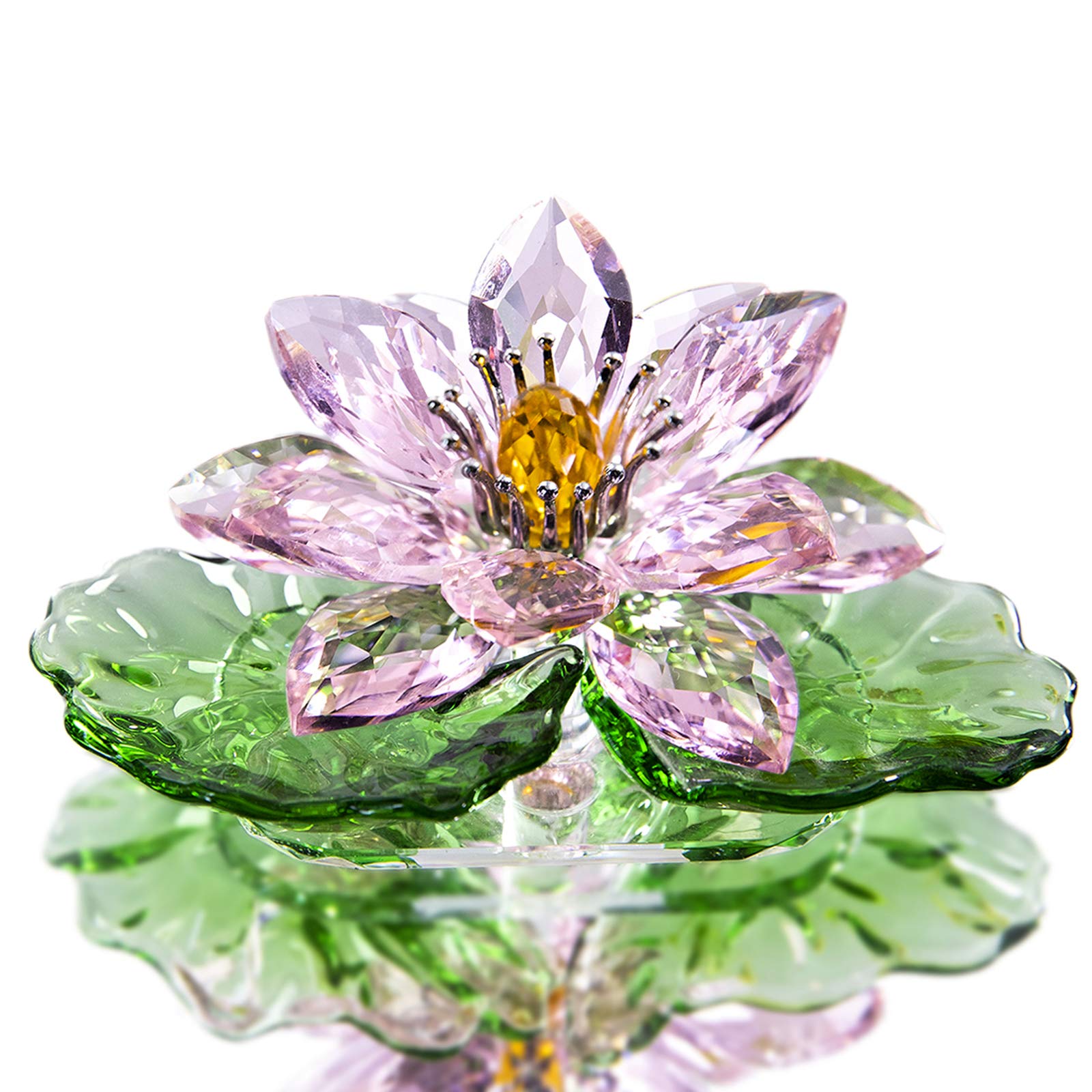 H&D HYALINE & DORA Pink Crystal Lotus Flower Figurine,Glass Flower Home Decor for Feng Shui,Gift Boxed — image 1