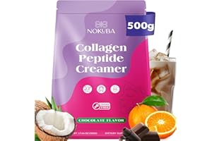 Nokuba Collagen Peptides Creamer Protein Coffee Powder, Marine Collagen with Coconut Mct, Hyaluronic Acid, Vitamin C & Probiotics for Hair Skin & Nails, Non Dairy, Chocolate Flavor, 500g (20 Servings)