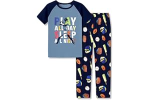 Tebbis Pajamas For Boys Fun Baseball Navy Blue Short Sleeves & Pants 2-Piece PJs Set Kid Comfy Sleepwear Size 6-18