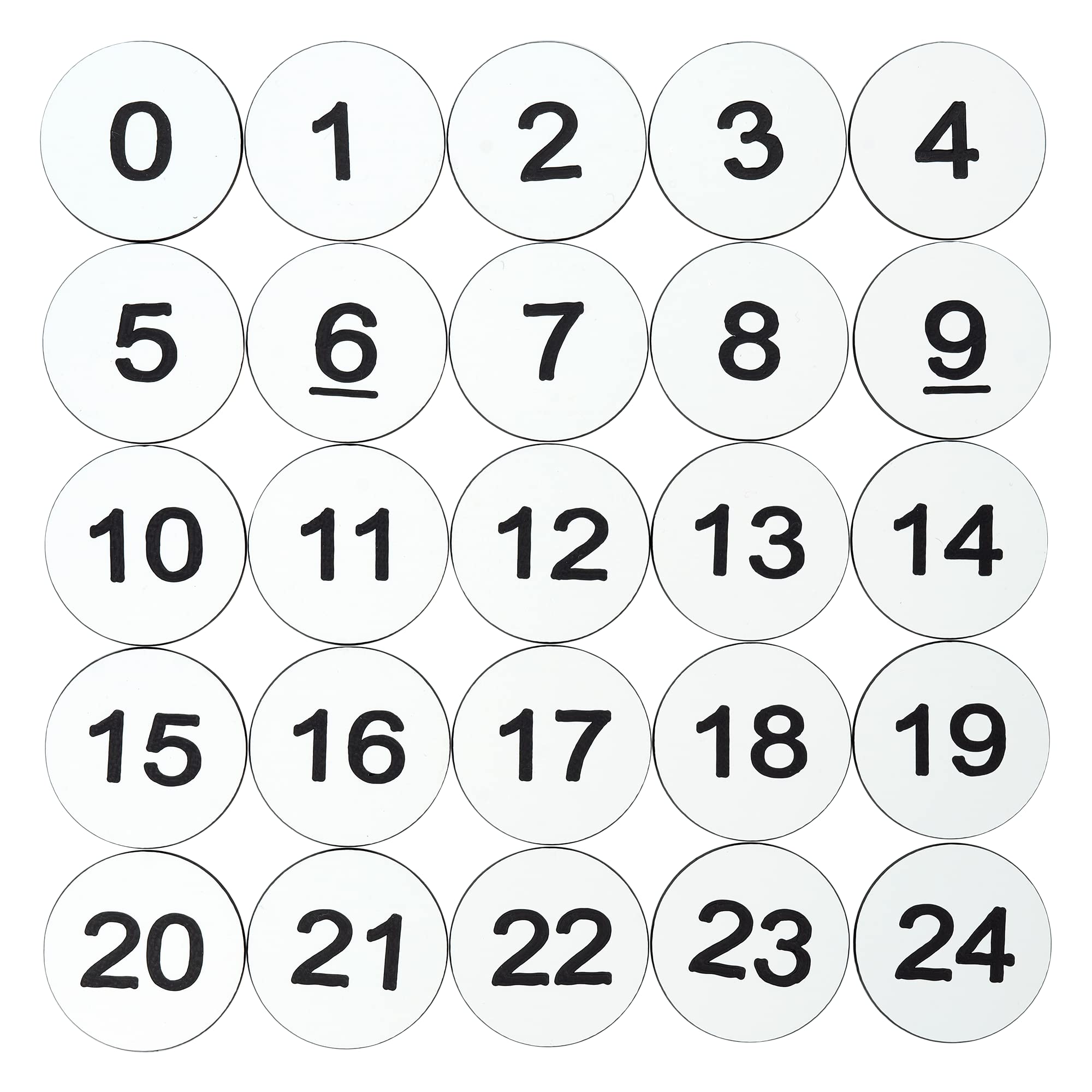 Plastic Engraved Numbered Tags Discs Without Hole Round (0-50, White)