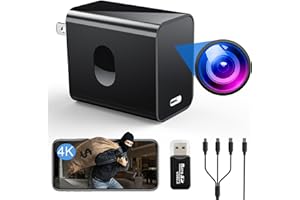QETATIY 4K Hidden Camera Charger, Spy Camera Charger, Nanny Cam Hidden Camera with 160° Wide Angle, Plug-and-Play, Night Version, Motion Detection, Small Body Cam for Home Security