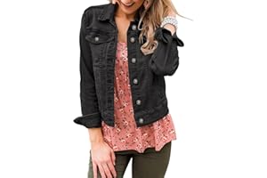 LookbookStore Women's Basic Long Sleeves Button Down Fitted Denim Jean Jackets