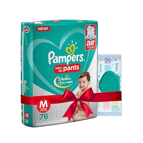 Pampers Combo Pack, Medium Size Diapers Pants (76 count) and Fresh Clean Baby Wipes (64 count)