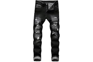 JCBYTJSW Men's Slim Fit Ripped Jeans Fashion Comfort Distressed Destroyed Denim Pants Vintage Streetwear