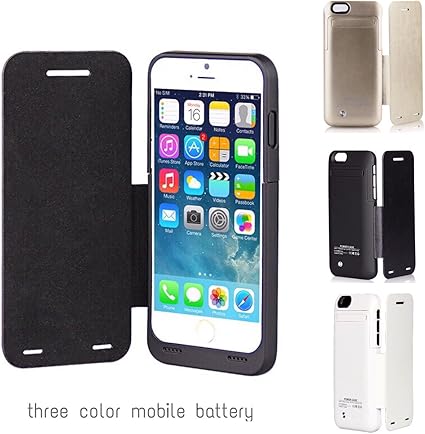 Amazon 5秒で充電 バッテリー内蔵ケース 手帳型 モバイルバッテリー レザーケース アイフォンケース Iphone6 6s ブラック 黒 並行輸入品 充電器 チャージャー 通販