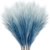 KALYLOC 8Pcs 3FT Blue Colorful Faux Pampas Grass, Artificial Bulrush | Boho Decor, Elegant, Non-Shedding, No Maintenance, Fluffy, Tall Reed Stems, Vase Filler, for Living Room Wedding Decoration
