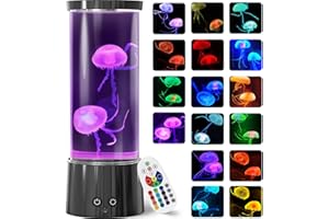 FBSPORT Jellyfish Lamp, Jellyfish Night Aquarium Tank Night Light 17 Color Changing with Remote Control for Kids Adults Home Office Decor Table Lamp Gifts for Christmas(Black, 12 inch)