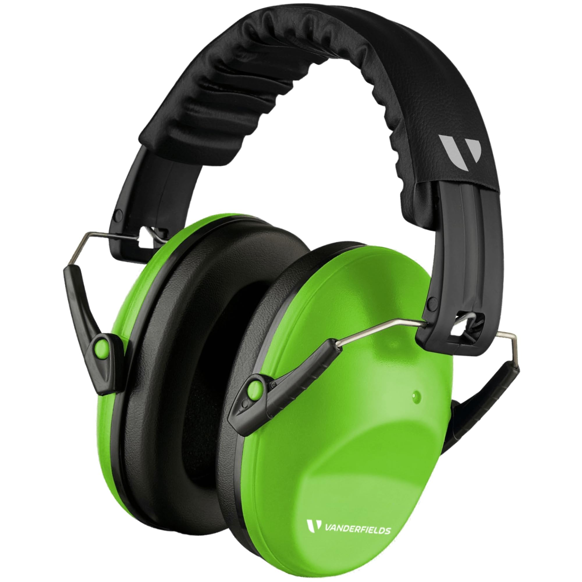 Vanderfields Premium Hearing Protection Ear Defenders - Broad Spectrum Sound Reduction 33 dB at 2K Hz Noise Cancelling - Headset Safety Noise Cancellation - Headphones Kids 3-12 - Green Fields