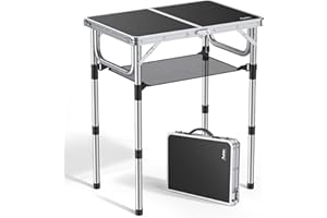 Anbte Folding Camping Table with Storage Net, 3 Adjustable Heights Aluminum Outdoor Tables, Lightweight, Waterproof, for Outd