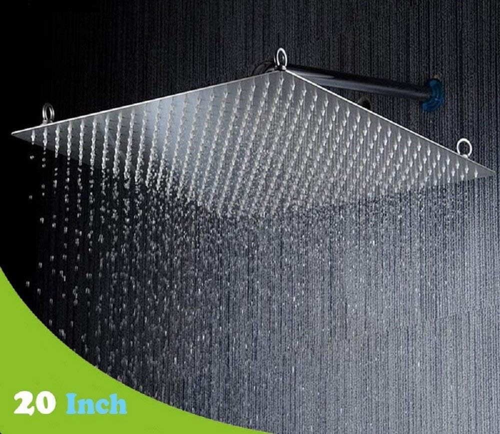 PESCA Ultra Slim Stainless Steel Square Shower Head 20x20 Inch, Steel Grade 304, (Series :- Super Heavy) and 1pc Brass 12" Inch Vertical Shower Arm & 1 Flange Combo