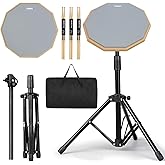 Drum Practice Pad Snare Drum Stand Set 12 In With Double Sided Silent Drum Pad, Drum sticks,Carrying Bag Adjustable Stand (Gr
