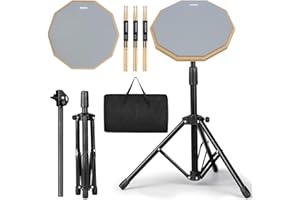 Drum Practice Pad Snare Drum Stand Set 12 In With Double Sided Silent Drum Pad, Drum sticks,Carrying Bag Adjustable Stand (Gr