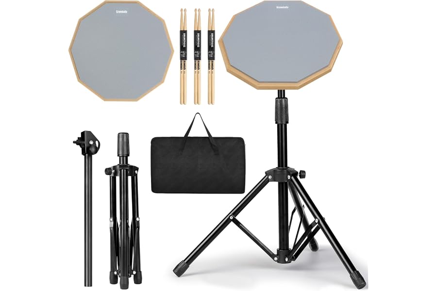 Drum Practice Pad Snare Drum Stand Set 12 In | With Double Sided Silent Drum Pad, Drum sticks,Carrying Bag Adjustable Stand (Grey)