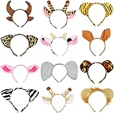 12 Pcs Zoo Animals Ears Headband Jungle Safari Animals Hairbands Plush Cartoon Headbands Elephant Lion Giraffe Tiger Zebra Leopard Cow Pig Ears Cosplay Hair Hoop for Birthday Halloween Costume Party