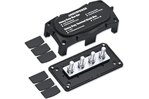 Ambuker 300A Busbar 12-48V DC Heavy Duty Copper Power Distribution Block 4 X M8 (5/16") Terminals Studs 8 Srews with Waterpro