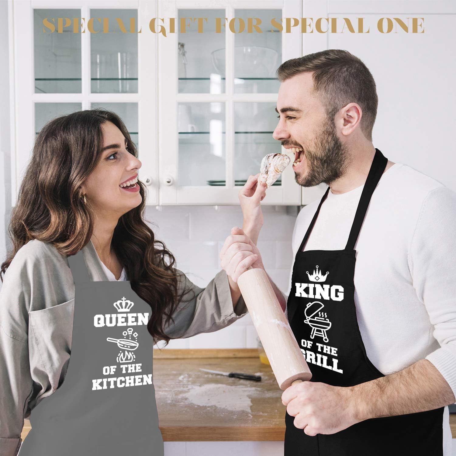 Saukore Funny Cooking Aprons for Couple with 2 Large Pockets - Anniversary, Wedding, Engagement & Bridal Shower Gifts - Image 5