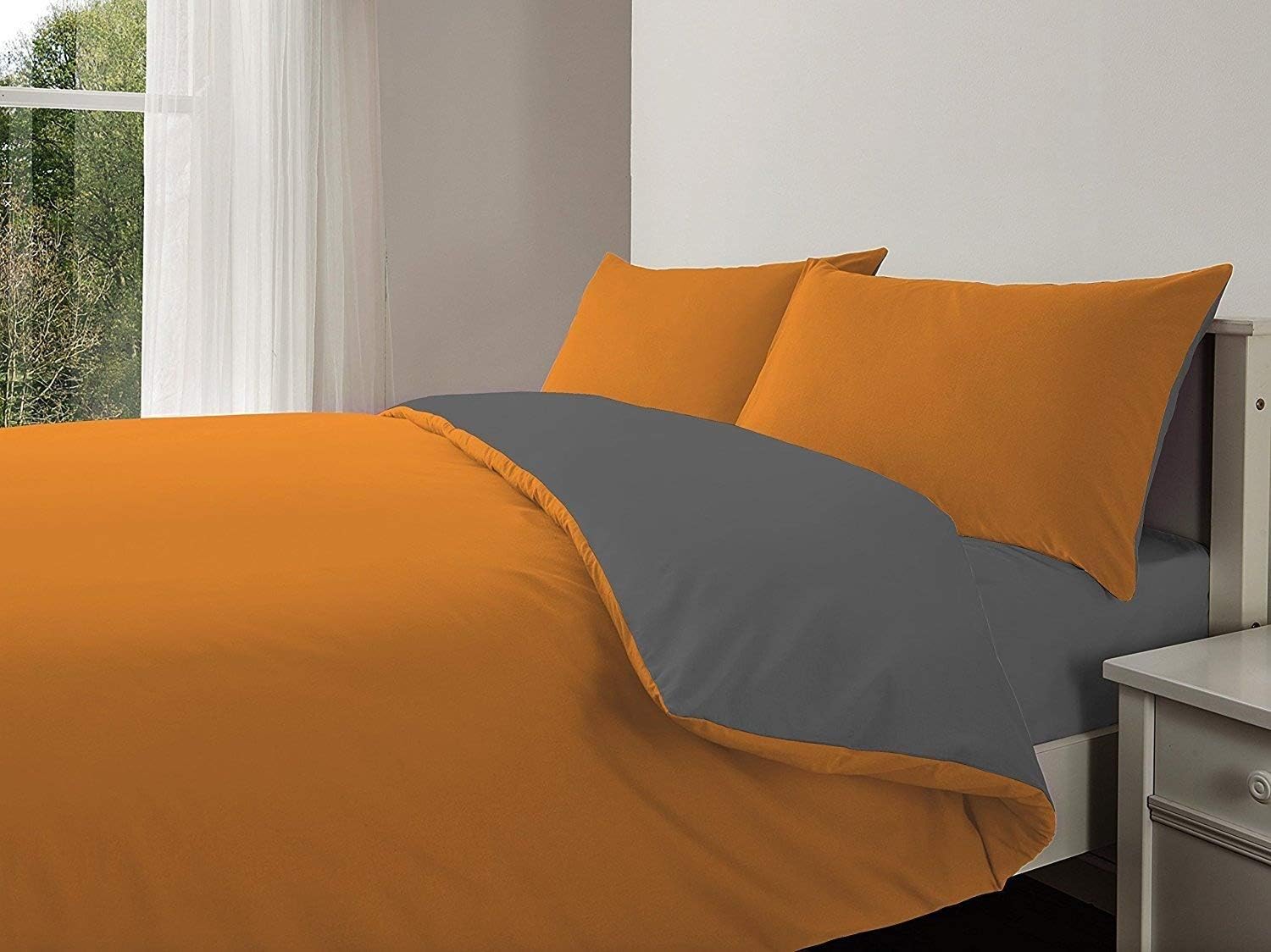 Tto Style Your Bedroom With Orange Grey Reversible Duvet Cover Pillowcase And Fitted Sheet Bedding Set King Amazon Co Uk Kitchen Home
