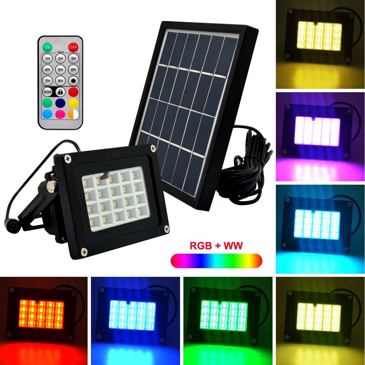 Solar Floodlight RGB+WW Color Changing Outdoor Security Landscape Light
