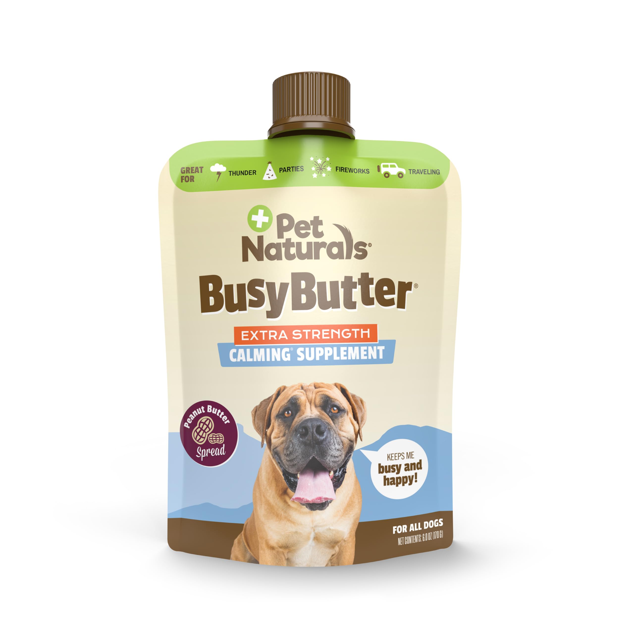 Photo 1 of *7/25/2025* Pet Naturals BusyButter Extra Strength Calming Peanut Butter with Melatonin for Dogs - Great for Treats, Lick Mats, Training, Calming, and Enrichment Toys